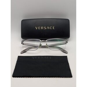 Versace 1241 Eyeglasses Gunmetal Silver Semi Rimless Rectangular Made in Italy